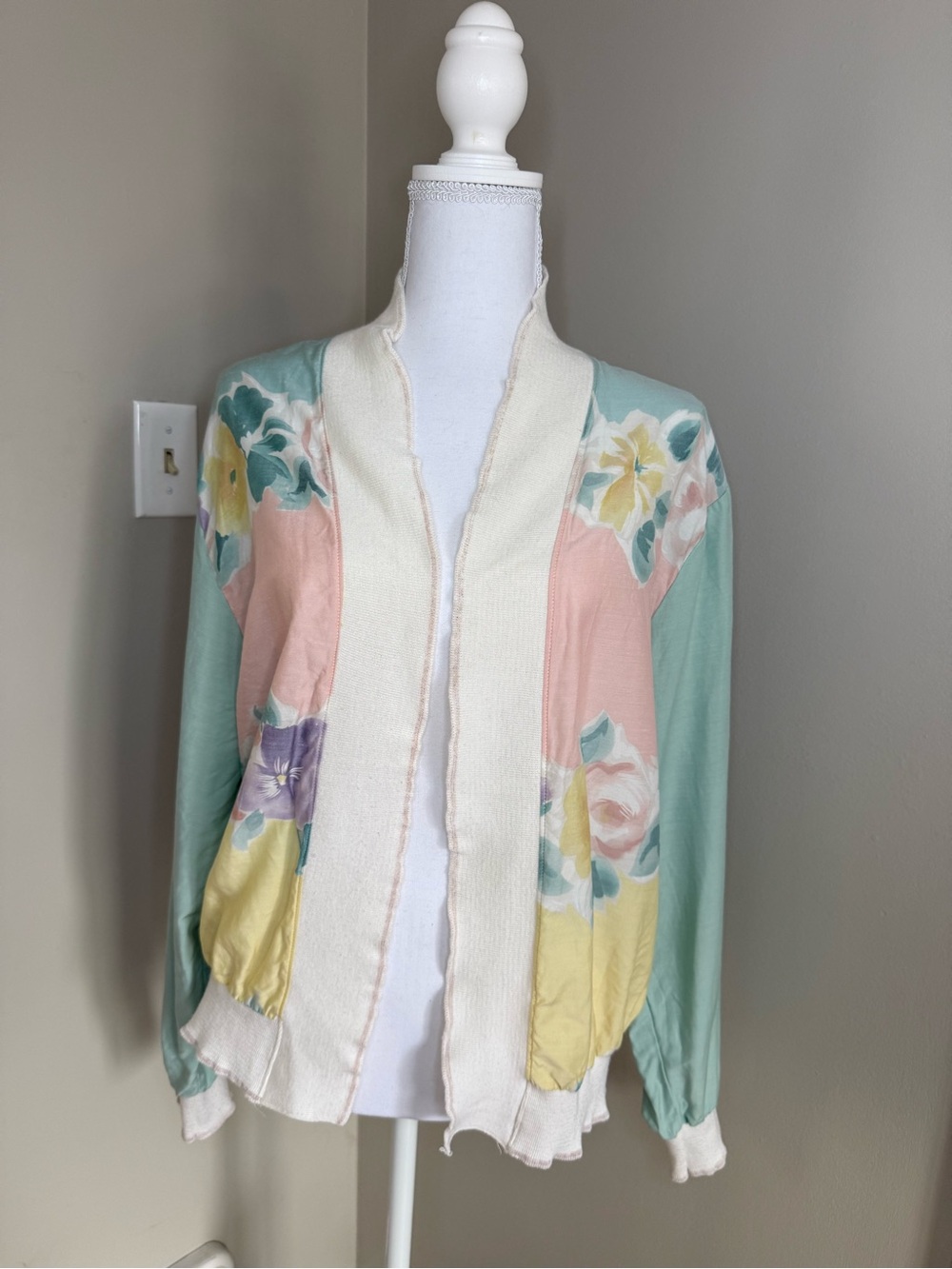 Vintage Russ Pastel Floral Bomber Jacket Size 10